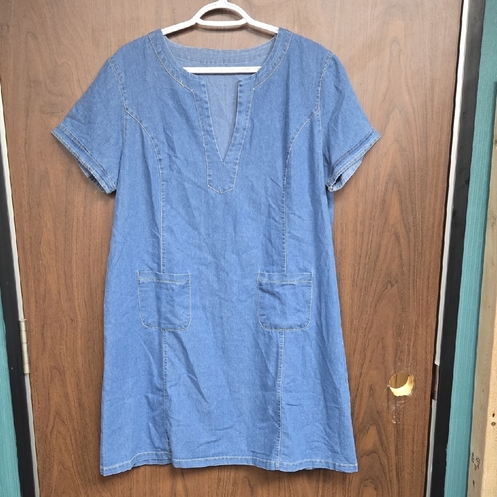 Unbranded Size L Medium Wash Denim Short Sleeve Midi Dress